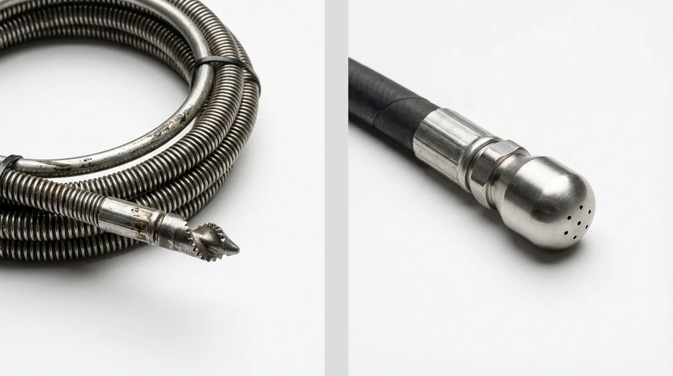 Drain snake cable and hydro jetting nozzle used for drain cleaning in Shadyside, OH