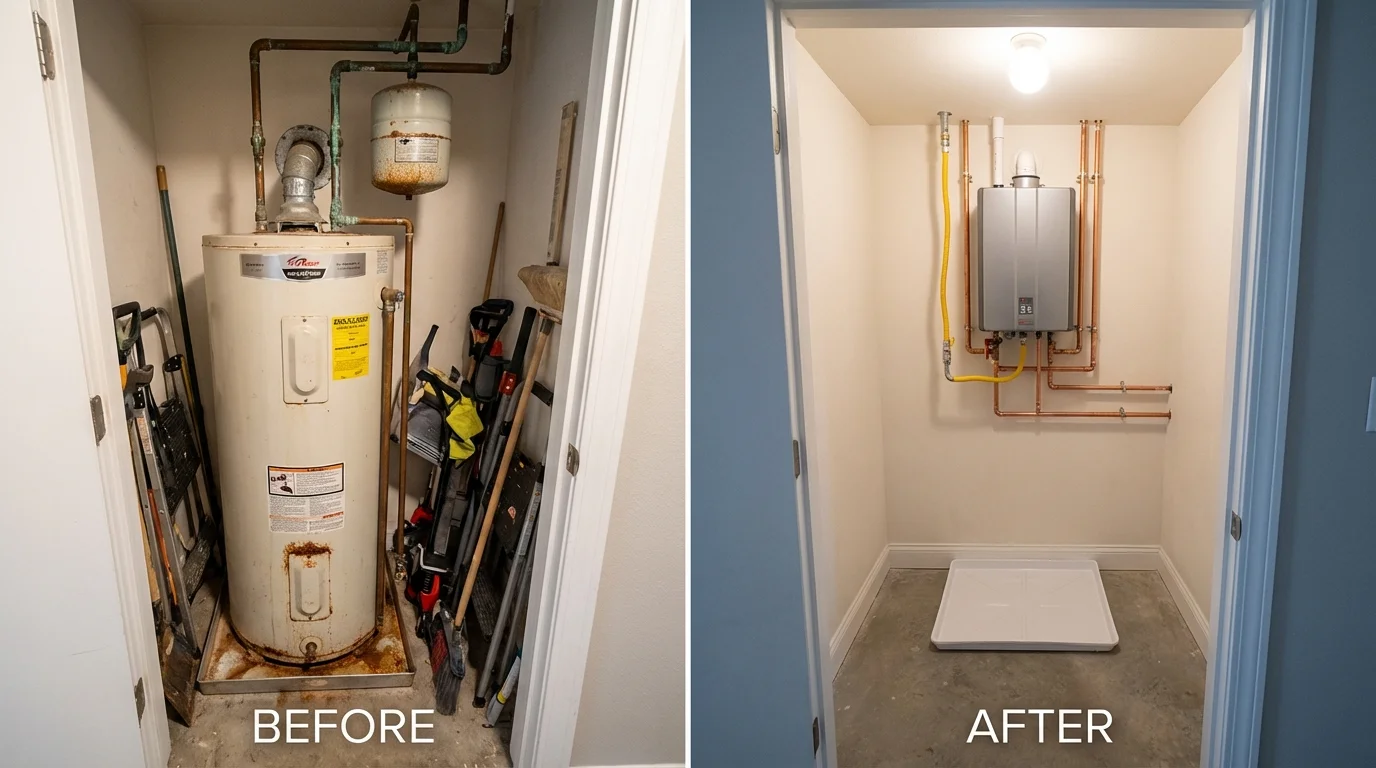 Tank water heater versus wall-mounted tankless unit comparison for Shadyside, OH homeowners